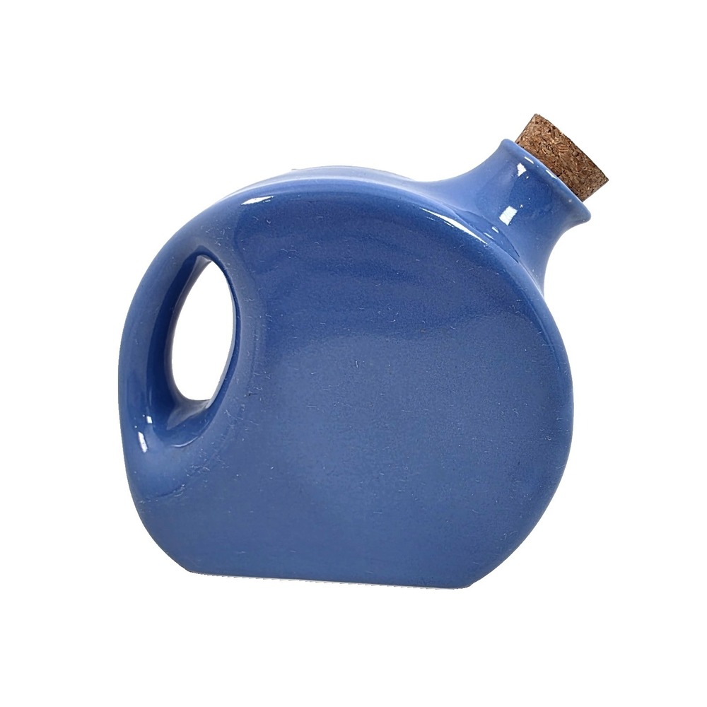 Oxford‎ Ware Blue Ceramic Pitcher Mid Century Modern Round Carafe with Cork USA